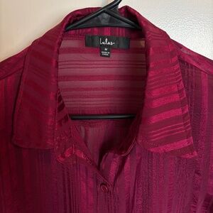 Lulus Sheer Red Button Up Shirt